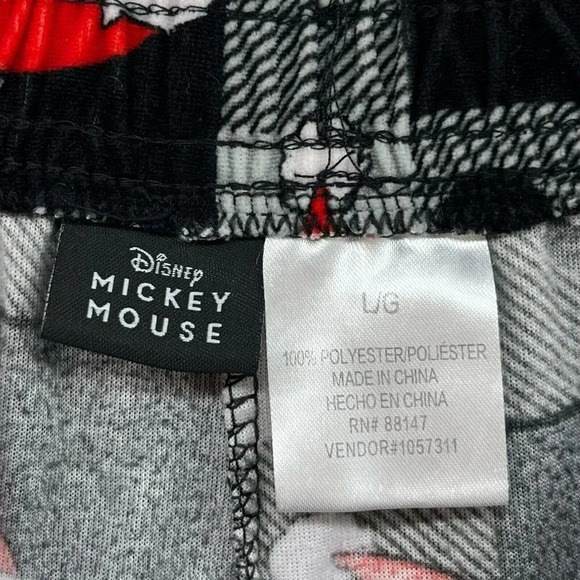 Disney Mickey Mouse Pajama Pants Womens L Gray Plaid Christmas Holiday Pull On - Picture 8 of 9